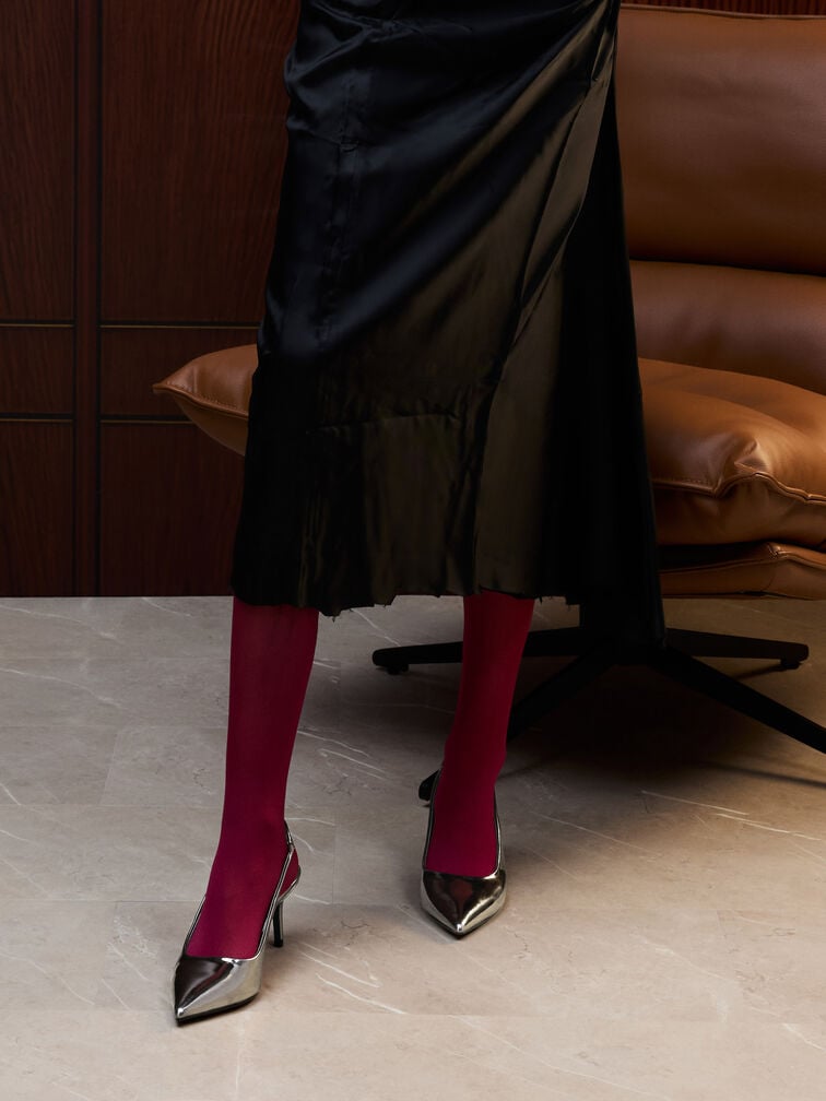 Kaia Metallic Pointed-Toe Slingback Pumps, Pewter, hi-res