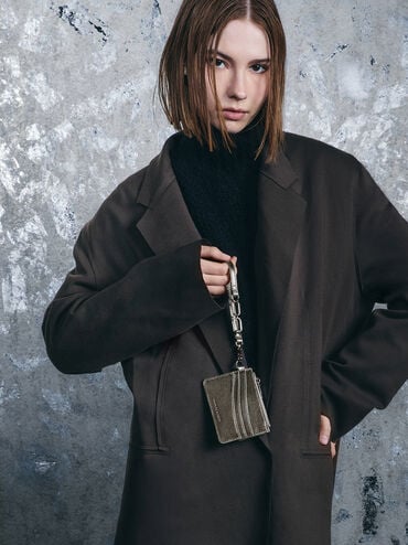 Agatha Chain-Accent Wristlet Card Holder, Pewter, hi-res