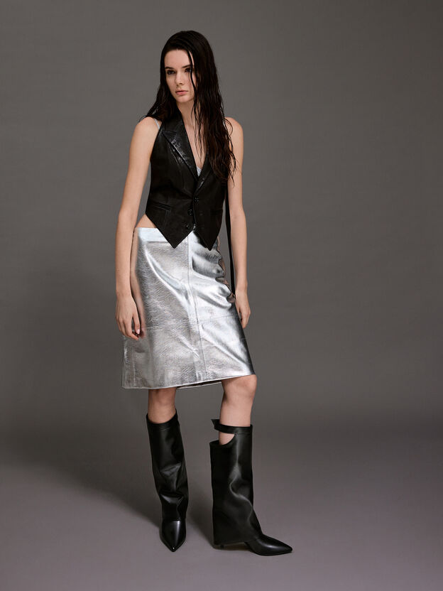 Cut-Out Stiletto Knee-High Boots, Black, hi-res