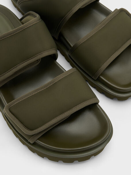 Nylon Double-Strap Flatform Sandals, Olive, hi-res