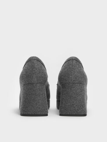 Felt Platform Block-Heel Loafer Pumps, Grey, hi-res