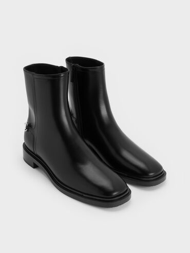 Erinna Metallic-Accent Side-Zip Ankle Boots, Black, hi-res