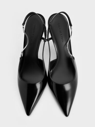 Chain-Strap Pointed-Toe Slingback Pumps, Black Box, hi-res
