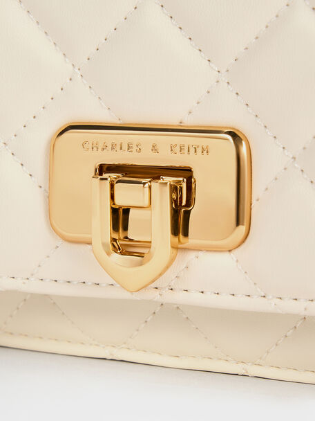 Cressida Quilted Push-Lock Clutch, Cream, hi-res