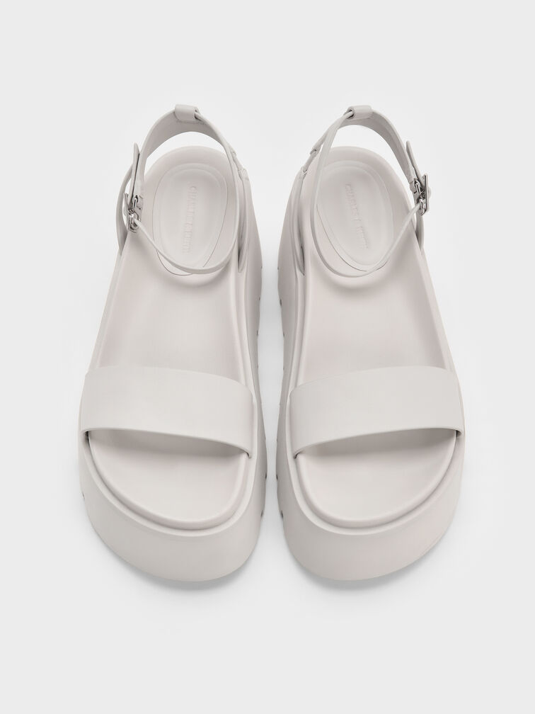 Ridged-Sole Ankle-Strap Flatform Sandals, Light Grey, hi-res