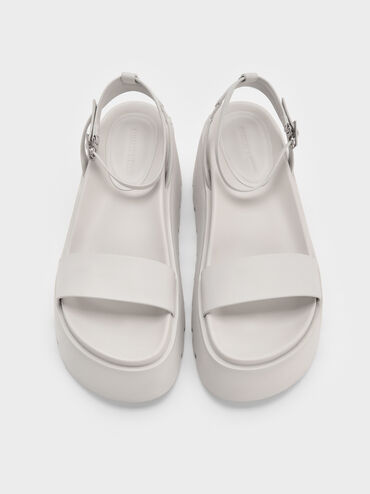 Ridged-Sole Ankle-Strap Flatform Sandals, Light Grey, hi-res
