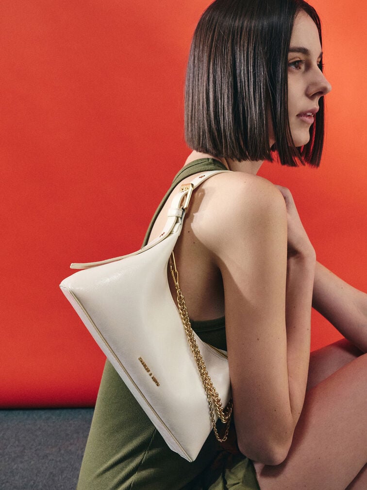 Atwood Chain-Embellished Shoulder Bag, Cream, hi-res
