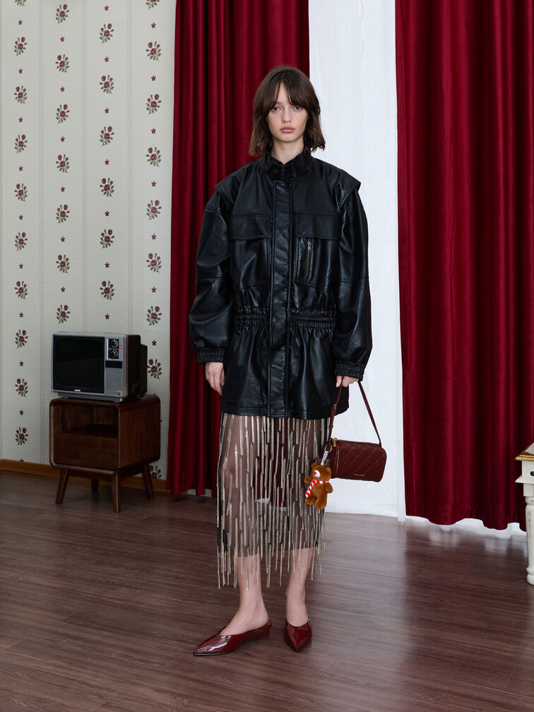 Patent Translucent-Heel Wedge Mules, Burgundy, hi-res