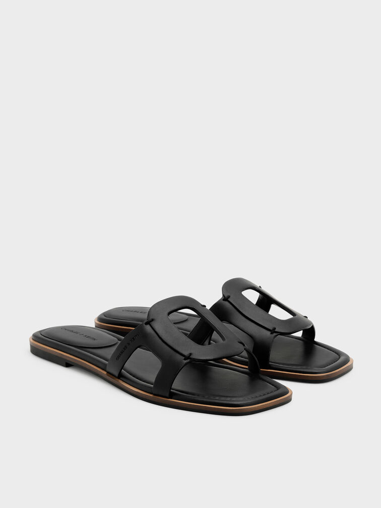 Easley Cut-Out Slide Sandals, Black, hi-res