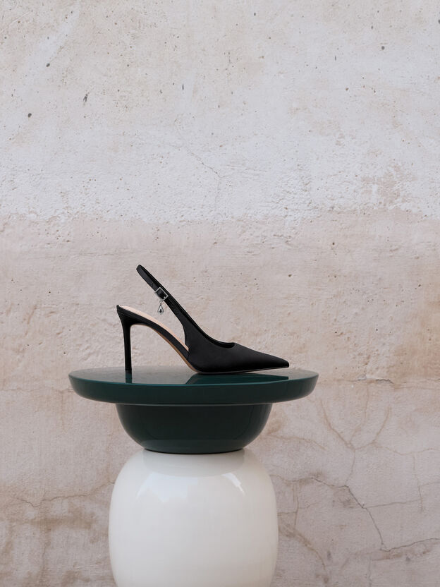 Teardrop-Crystal Pointed Slingback Pumps, Black Textured, hi-res