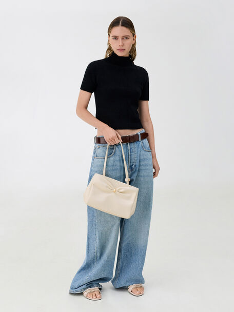 Halsey Ruched Tote Bag, Cream, hi-res