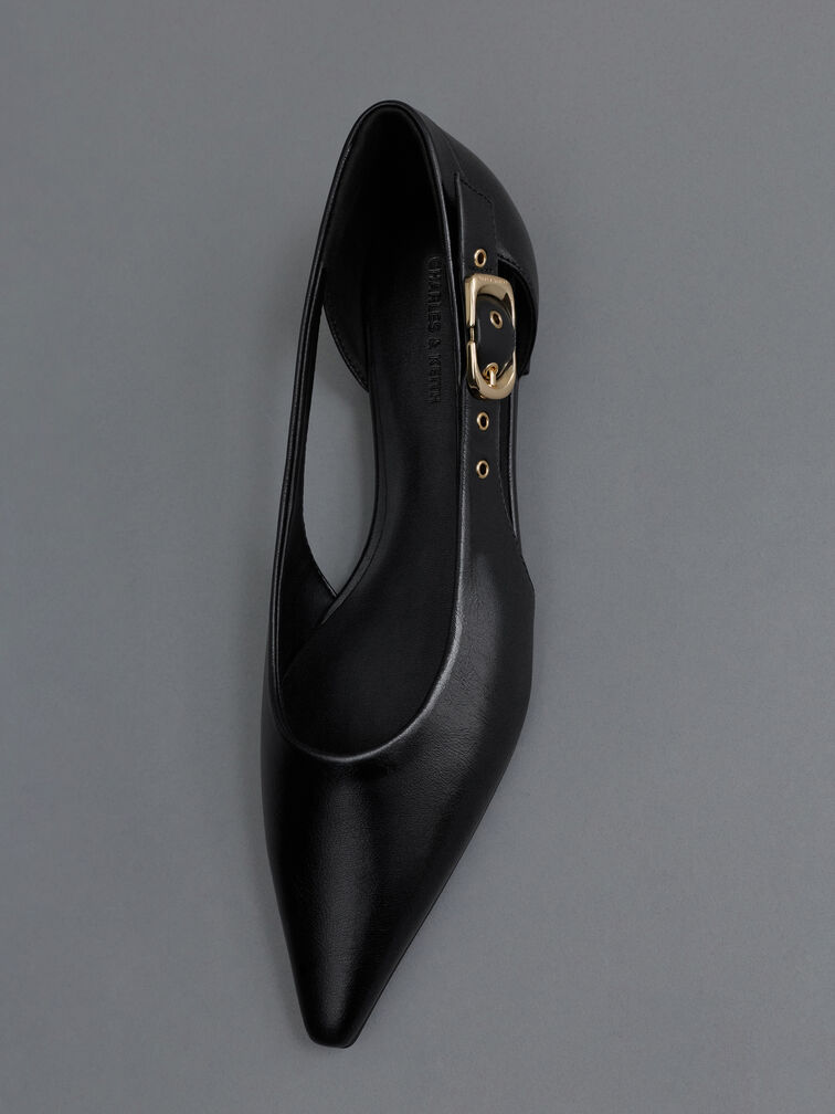 Buckled Cut-Out Ballet Flats, Black, hi-res