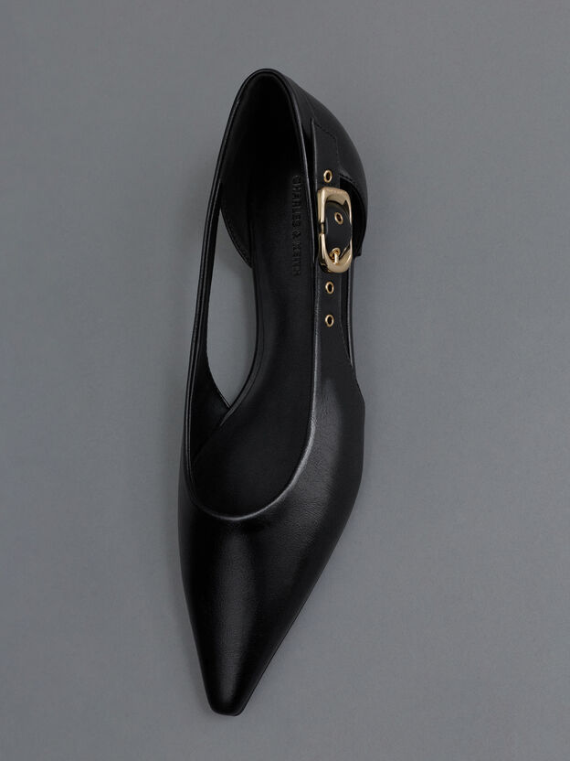 Buckled Cut-Out Ballet Flats, Black, hi-res