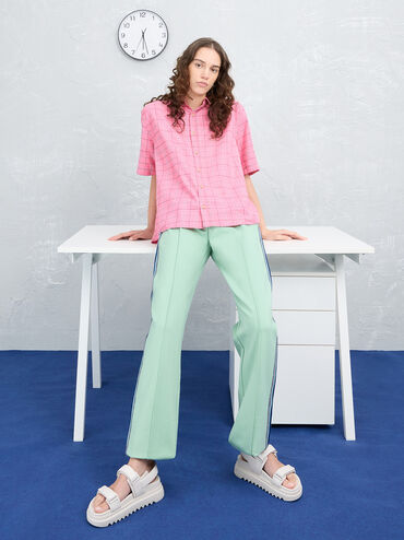 Double-Strap Ridged-Sole Flatform Sandals, Cream, hi-res