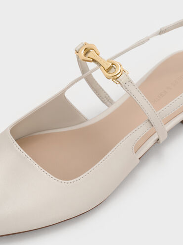 Trifina Metallic-Accent Pointed-Toe Slingback Flats, White, hi-res