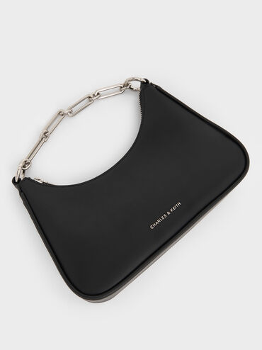 Lane Chain-Link Shoulder Bag, Noir, hi-res