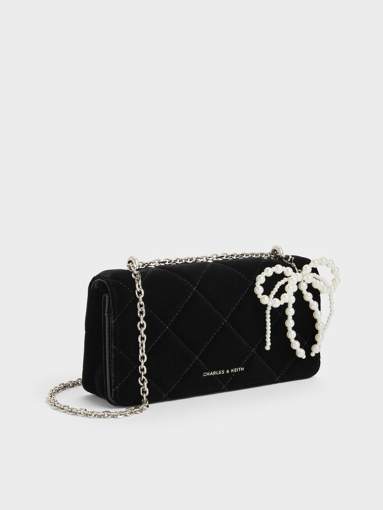 Paffuto Velvet Quilted Wallet On Chain, Noir, hi-res