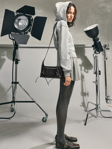 Xylia Grommet Lace-Up Shoulder Bag, Noir, hi-res