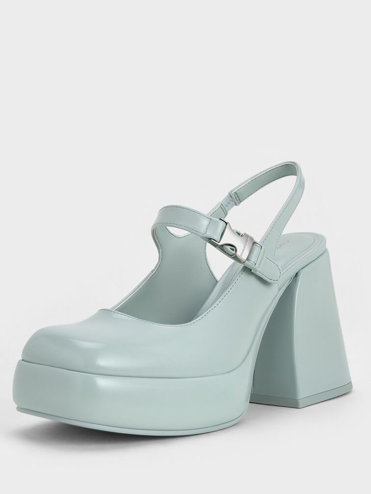 Laine Metallic-Buckle Platform Mary Janes, Blue, hi-res