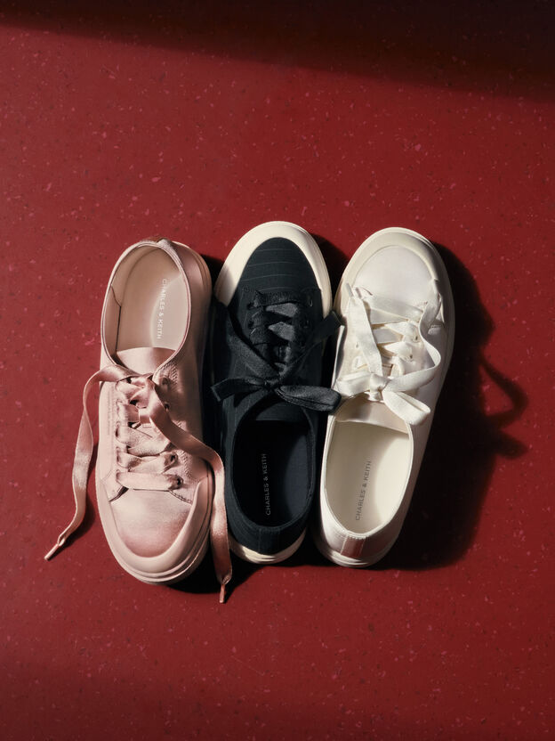 Satin Lace-Up Sneakers, Light Pink, hi-res