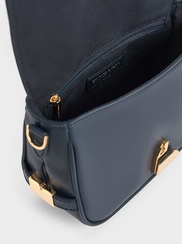 Aurelia Metallic-Accent Saddle Bag, Navy, hi-res