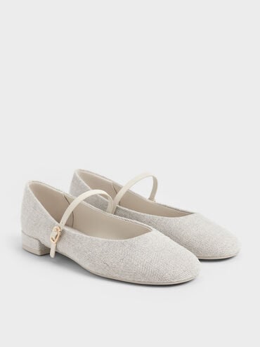 Gertrude Tweed Round-Toe Mary Janes, Light Grey, hi-res
