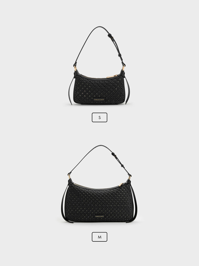 Calla Woven Shoulder Bag, Black, hi-res
