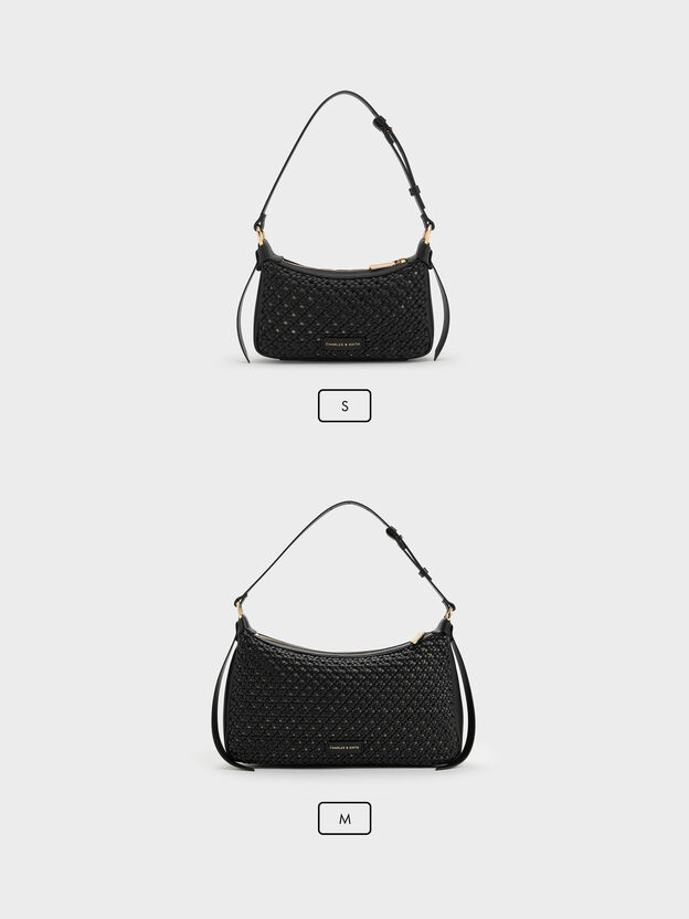Calla Woven Shoulder Bag, Black, hi-res