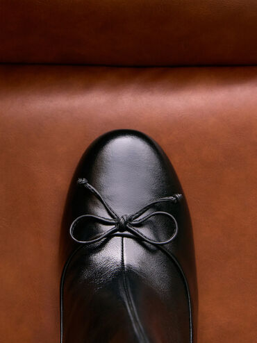 Aretha Leather Bow Kitten-Heel Calf Boots, Black, hi-res