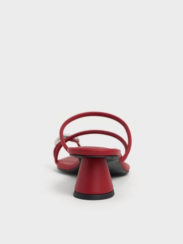 Metallic-Accent Strappy Toe-Ring Heeled Sandals, Red, hi-res