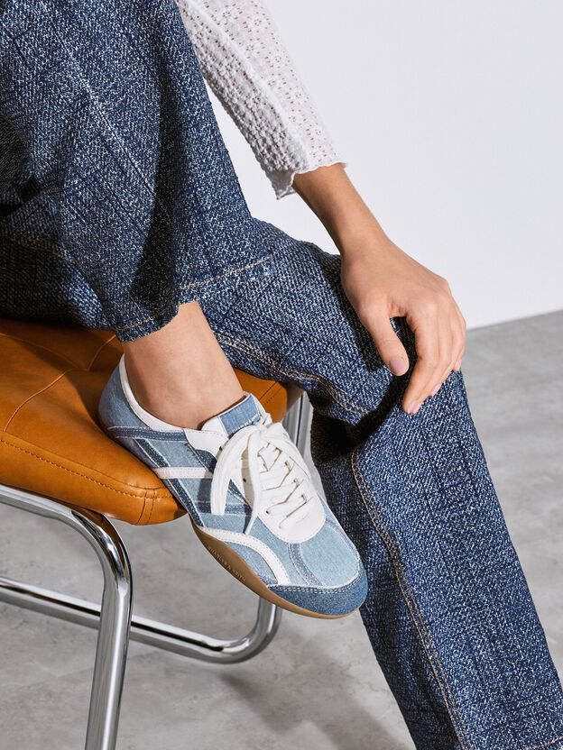 Denim & Leather Sneakers, Blue, hi-res