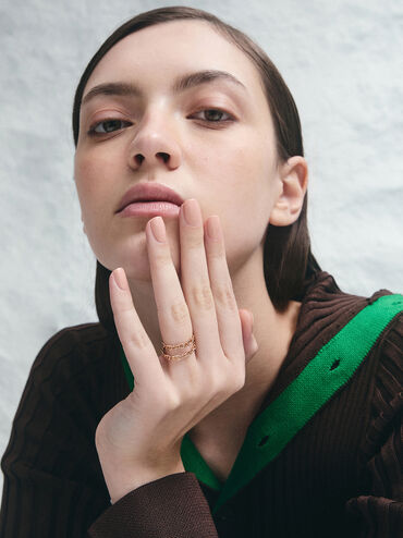 Nyra Mixed-Link Chain Ring, Gold, hi-res