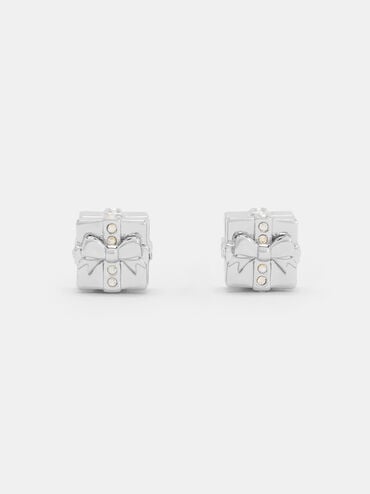 Athalia Crystal-Embellished Gift-Box Stud Earrings, Silver, hi-res