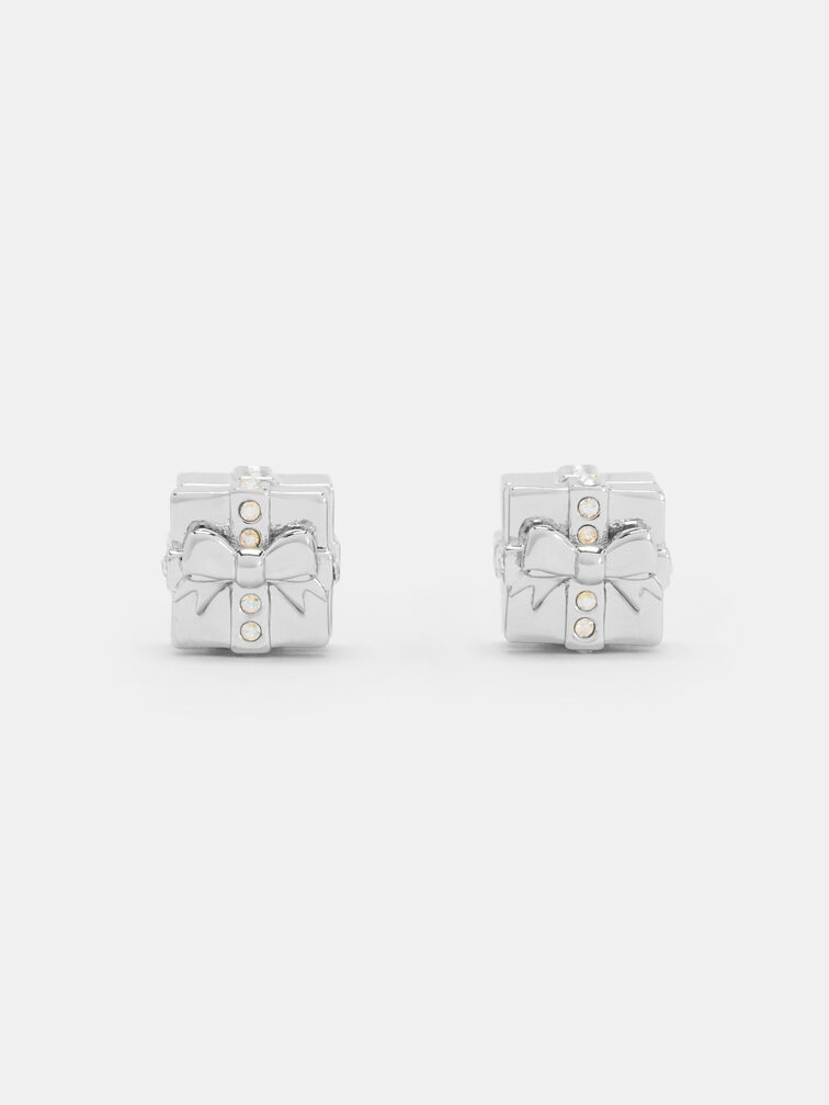 Athalia Crystal-Embellished Gift-Box Stud Earrings, Silver, hi-res