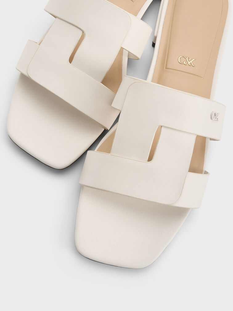 Petina Leather Slide Sandals, White, hi-res