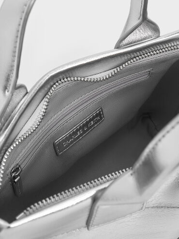 Atwood Crinkle-Effect Chain-Embellished Tote Bag, Silver, hi-res