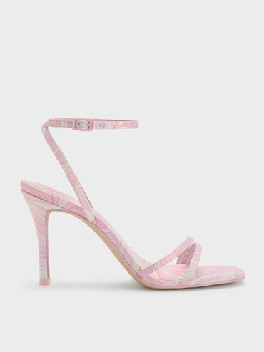 Swirl-Print Ankle-Strap Heels, Light Pink, hi-res