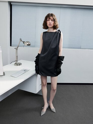 Tully Leather Ruched-Strap Slingback Pumps, Grey, hi-res