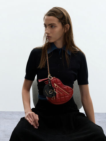 Ciara Heart & Key Charm, Black, hi-res