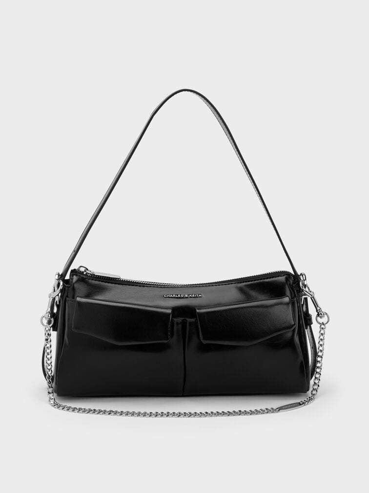 Rachel Front-Pocket Chain Shoulder Bag, Noir, hi-res