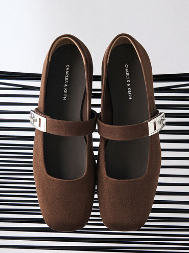 Lando Faux Suede Mary Jane Pumps, Dark Brown Textured, hi-res