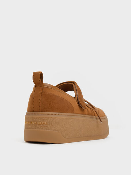 Faux Suede Mary Jane Platform Sneakers, Cognac, hi-res