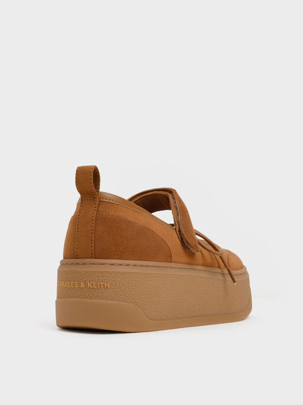 Faux Suede Mary Jane Platform Sneakers, Cognac, hi-res