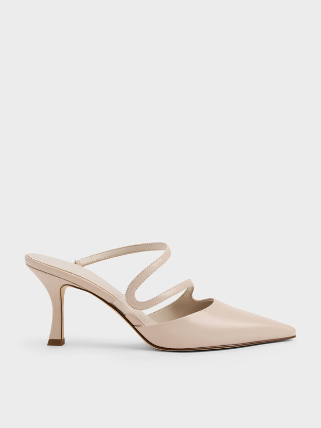 Arden Pointed Wavy Heeled Mules, Light Pink, hi-res