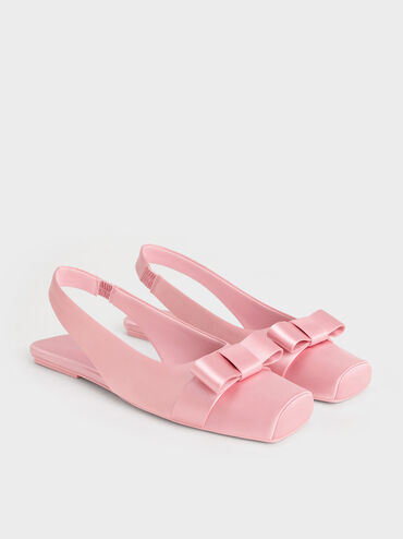 Satin Bow Slingback Ballet Flats, Pink, hi-res