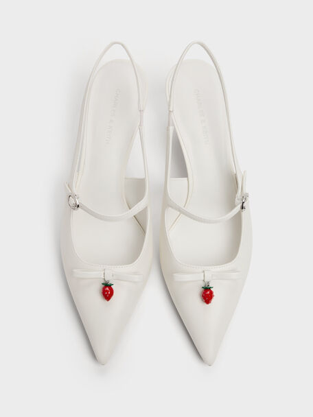 Sonali Strawberry Bow Slingback Pumps, White, hi-res