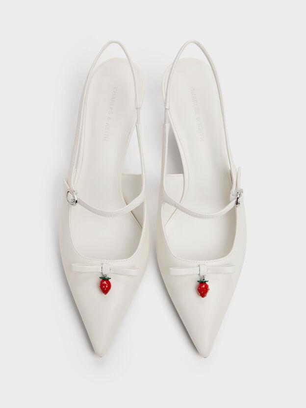 Sonali Strawberry Bow Slingback Pumps, White, hi-res
