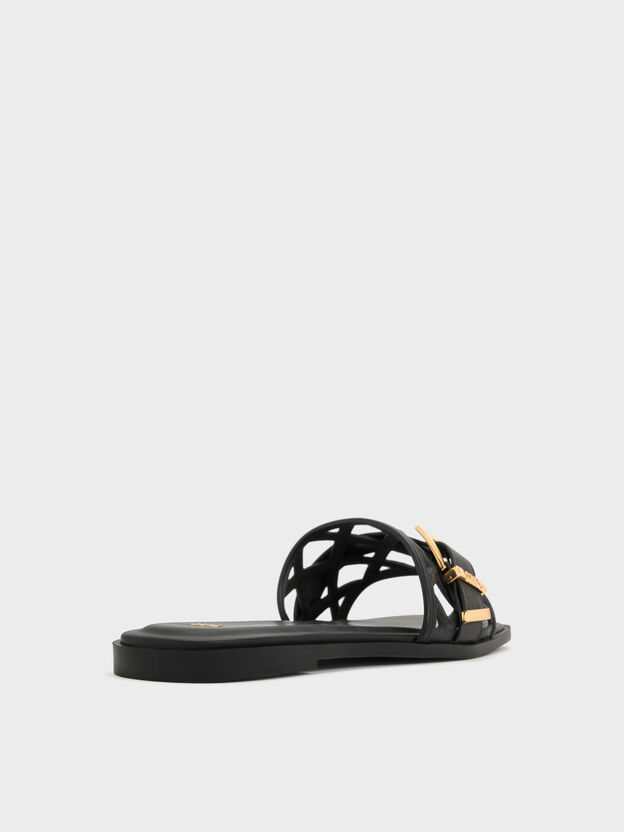 Whitney Leather Cut-Out Slide Sandals, Black, hi-res