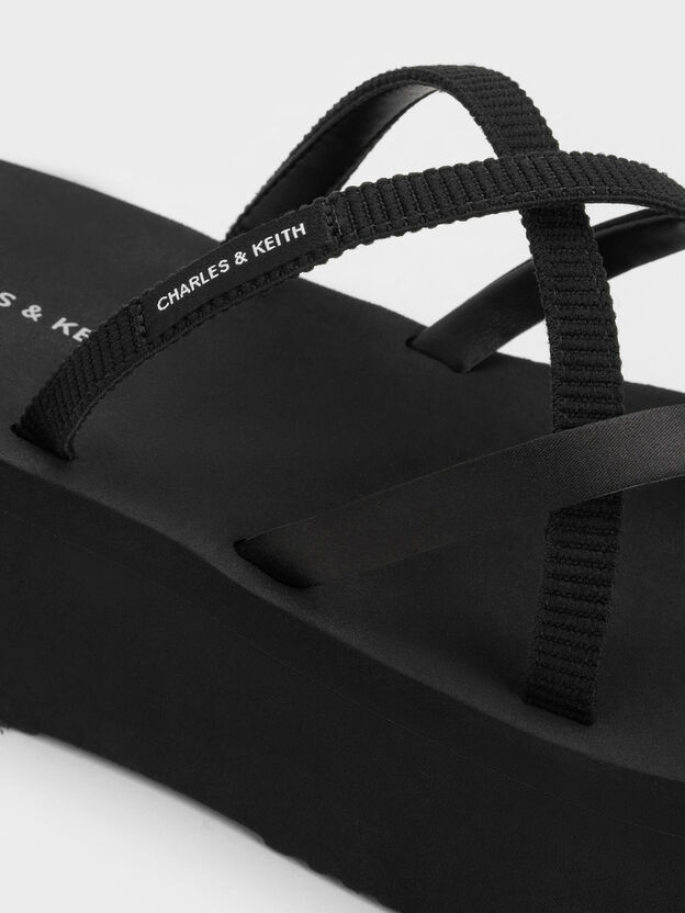 Levy Satin Strappy Flatform Sandals, Black Textured, hi-res