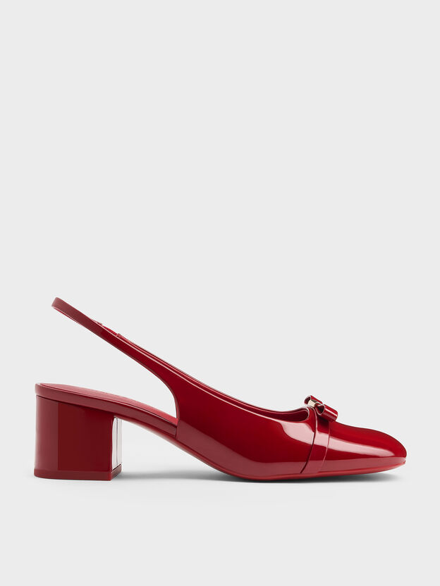 Dorian Patent Bow Slingback Pumps, Red, hi-res